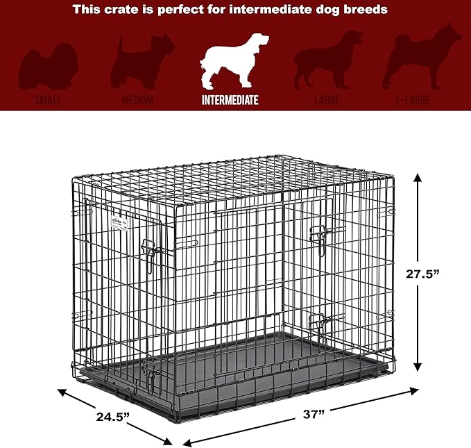 MidWest Homes for Pets Ultima Pro Heavy-Duty 36-Inch Dog Crate, Ultra-Strong Steel Double Door Pet Cage for Medium to Large Breeds, Accessories Included