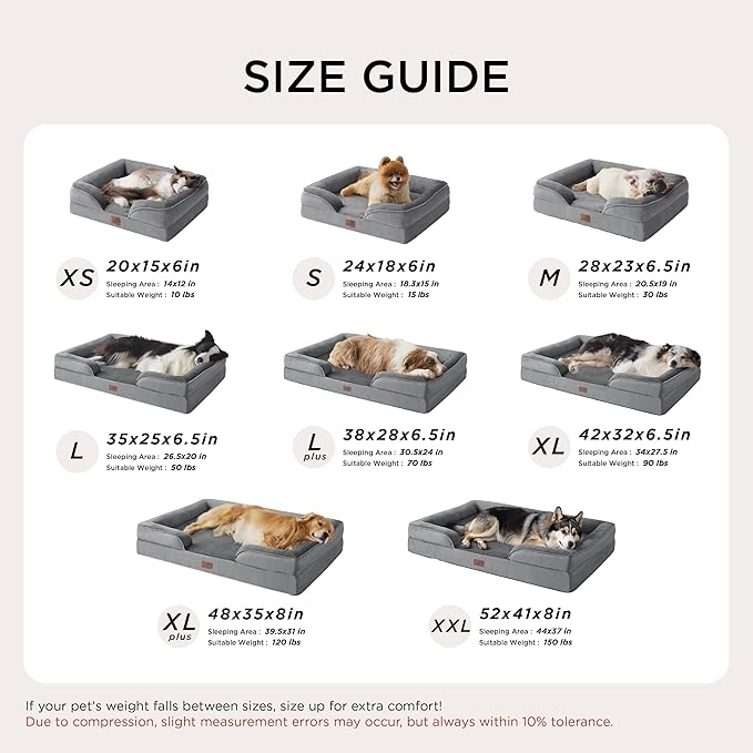 Bedsure Orthopedic Dog Beds Large Sized Dog - Washable Large Dog Cat Bed Waterproof, Comfort Dogs Couch Sofa with Washable Removable Cover, Pet Bed with Nonskid Bottom, Ivory, 35"