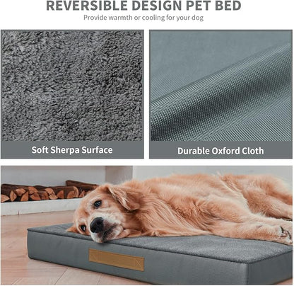 Plush Dog Bed for Medium Dogs, Waterproof Dog Crate Mat Orthopedic Egg Crate Foam Pet Bed with Washable Removable Oxford Cover, Gray