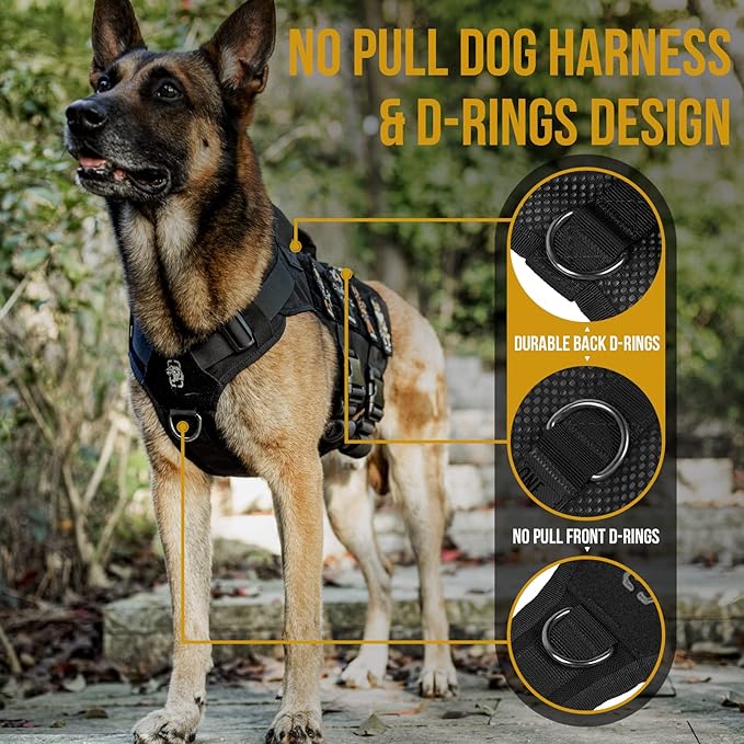 OneTigris No Pull Tactical Dog Harness for Medium Large Dogs, Mesh Design Breathable Military Dogs Molle Vests with Handles, Service Dog Vest Harness for Walking Hiking Training (XL, Black)