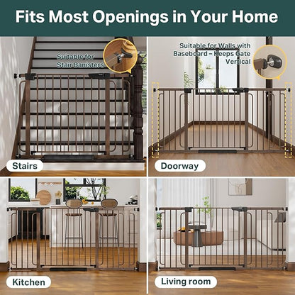 Cumbor Extra Wide Baby & Pet Gate Set, 29.7-51.5" & 36.6-64" Gates with Dual-Lock, Auto-Close, One-Hand Operation for Stairs, Hallways & Doorways