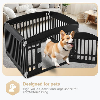 Simple Deluxe Dog Playpen, 24" Exercise 4-Panel Pet Playpen with Door, Safe and Secure, Folding and Portable Puppy Playpen for Puppies and Small Dogs, Black