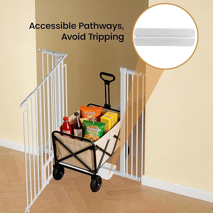 53.15" Extra Tall Cat Gate for Doorway, 29.53"-40.16" Wide Auto Close Safety Pet Gate with Small Cat Door, NO Drilling Pressure Mount Kit for Cats and Dogs, White