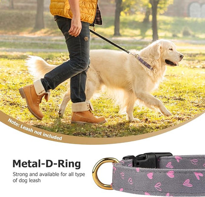 Cotton Handmade Dog Collar Cute and Distinctive Patterns Grey Heart with Pendant for Girl Boy Dogs Collars S