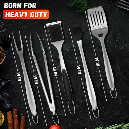 PURPLEBIRD Grill Set for Outdoor Grill 6 pcs - Heavy Duty Grilling Tools Set with Extra Long Handle, Stainless Grilling Accessories for Dad Gifts with Travel Bag, BBQ Utensils Kit for Outdoor Camping