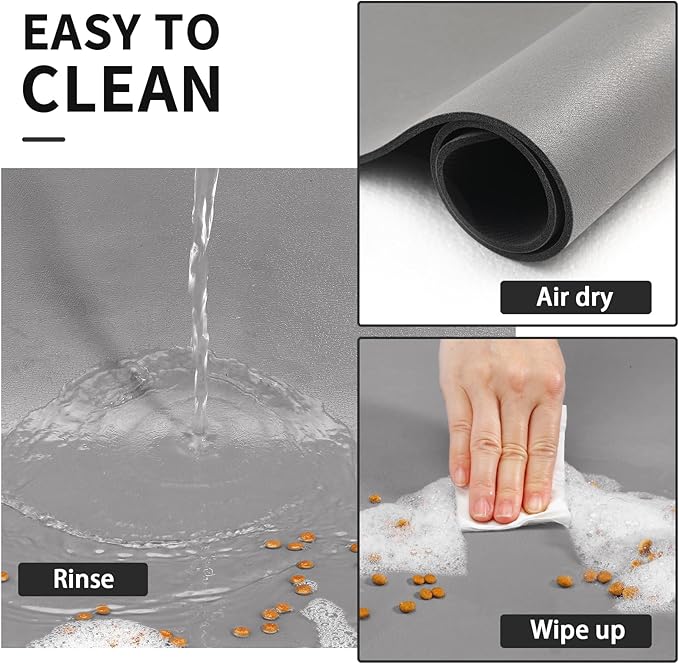 HotLive Dog Food Mat - Absorbent Cat Mat for Food and Water, No Stains Pet Feeding Bowl Mat, Easy to Clean Pet Placemats, Quick Dry Dog Water Dispenser Mat for Messy Drinkers | Paw Grey 18"x 28"