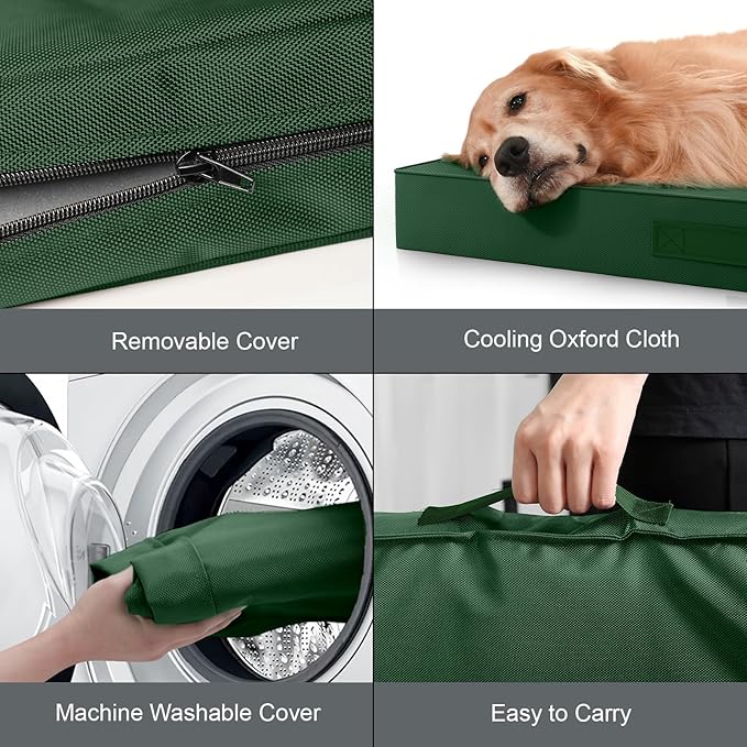 Outdoor Dog Bed for Small Dogs & Cats, Waterproof Dog Crate Mat Orthopedic Egg Crate Foam with Washable Removable Oxford Cover, Dark Green