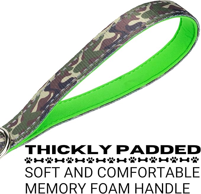 EcoBark Dog Leash - Soft & Reflective Comfort Leashes with Padded Handle - Strong Durable Heavy Duty - Training and Pulling for Small, Medium or Large Dogs (Camo)