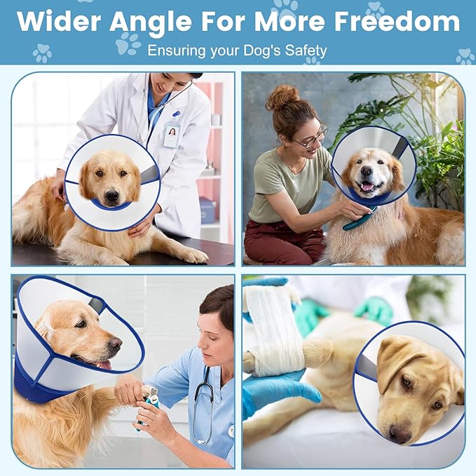 Upgraded Dog Cone Collar After Surgery, Soft Breathable Pet Recovery Collar with Double-Layer Design and Support Plate, Adjustable Dog Cone Collar for Large Medium Dogs, Elizabethan Collar （Blue，XL）