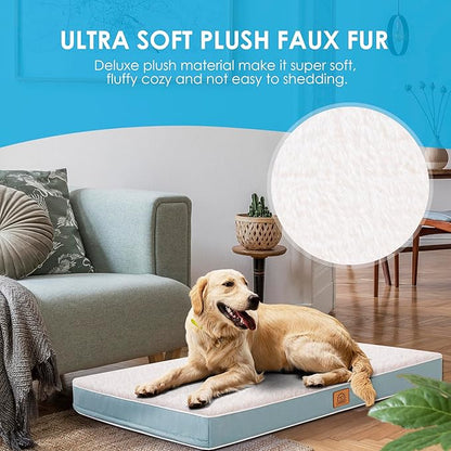 Extra Large Orthopedic Dog Bed for Big Dogs - XL Waterproof Dog Bed with Removable Washable Cover & Anti-Slip Bottom, Crate Bed, Deluxe Plush Pet Bed Mat (Blue)