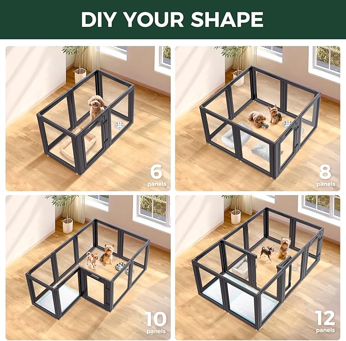 FXW AuraSpace Acrylic Indoor Dog Playpen for Puppies and Small Dogs, 24 Inch, 12 Panels, Black