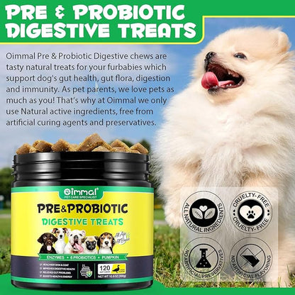 Probiotics for Dogs - Pre & Probiotic Digestive Treats for Dog, Support Gut Health, Seasonal Allergies, Itchy Ears, Dog Supplement Soft Chews, Immune Function Support for Dogs - 120pc/Duck Flavor
