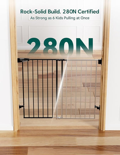 Babelio Baby Gate for Stairs, Kitchen & Doorways, No Bottom Bar| Easy Install| One-Handed Operation| Auto-Close| Hardware Mount Safety Dog Gate (Black - B17, 34" H, 26-43" W-Standard 2 Pcs)