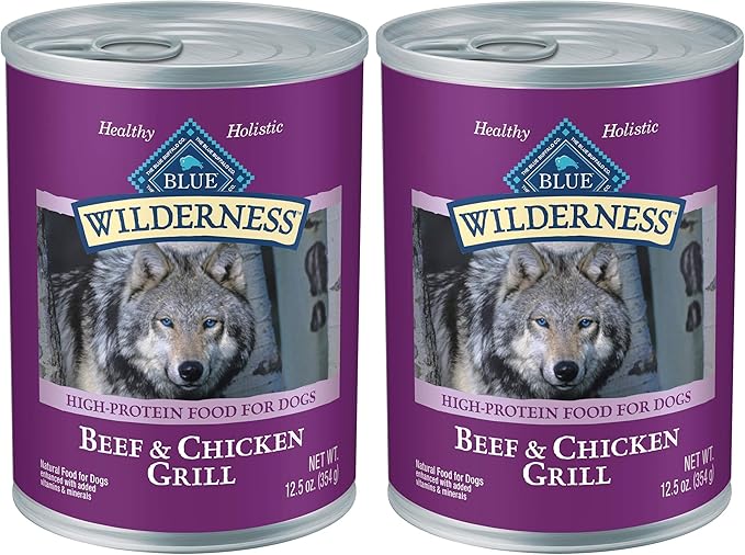 Blue Buffalo Wilderness Adult Wet Dog Food,High-Protein & Grain-Free,Made with Natural Ingredients,Beef & Chicken Grill,12.5-oz Cans,(Pack of 24)