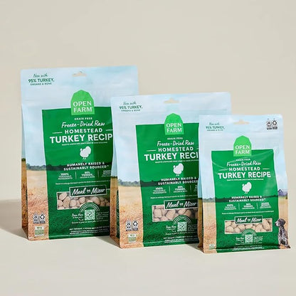 Open Farm, Freeze Dried Raw Dog Food, Morsels with 95% Meat, Organs & Bone, Organic Produce & Superfoods, Complete Meal or Freeze Dried Dog Food Topper, Turkey Recipe, 13.5oz Bag