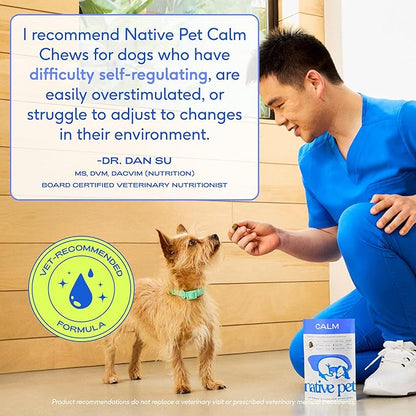 Native Pet Calming Chews for Dogs Medium Breed - Promotes Calming Effect, Supports Emotional Balance & Reduces Hyperactivity - Hemp Seed, Melatonin for Dogs, L-Theanine & Casein - 30 Days Supply