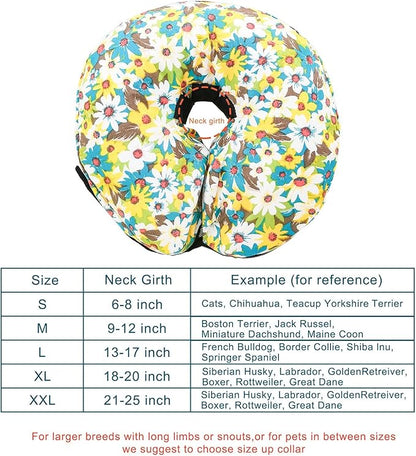 Protective Inflatable Collar for Dogs and Cats - Soft Pet Recovery Collar Does Not Block Vision, Prevents Pets from Touching Stitches, Wounds and Rashes (Floral - 2, Neck 9" - 12")