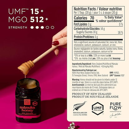 Manuka Honey UMF 15+ (MGO 512+) 100% Pure New Zealand - Certified Award Winning New Zealand Raw Manuka Honey Premium Grade, 17.6 Ounce (500g)