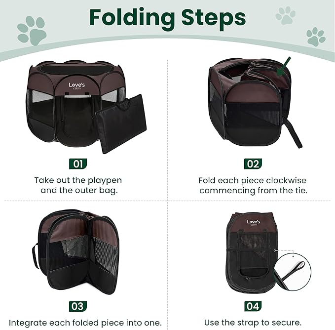 Love's cabin Pet Puppy Dog Playpen, Medium Dog Tent Crates Cage Indoor/Outdoor, Portable Playpen for Cat, Foldable Pop Up Dog Kennel Playpen with Carring Case, Removable Zipper Top, Brown