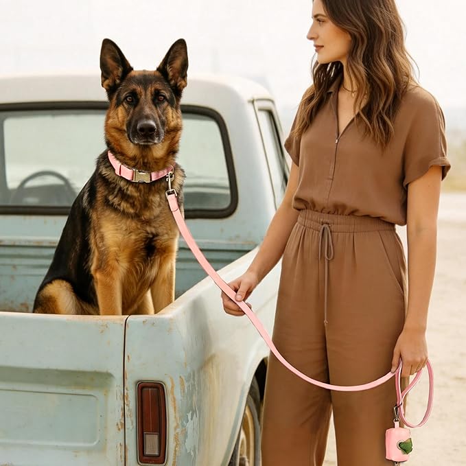 Didog Soft PU Leather Dog Collar, Stylish Quick Released Dog Collars for Large Dogs, Easy Clean Adjustable Pet Collar for Daily Walking, Pink, XL Fit 20-26" Neck