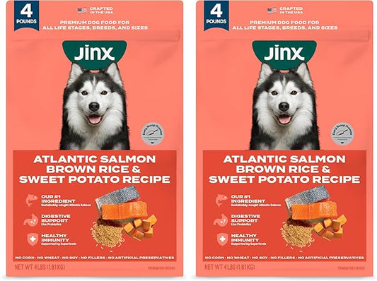 Jinx Premium Dry Dog Food, for All Life-Stages - Real Salmon, Brown Rice & Sweet Potato Kibble with Superfoods for Immune Support & Probiotics for Digestive Support - No Fillers – 4lb (Pack of 2)