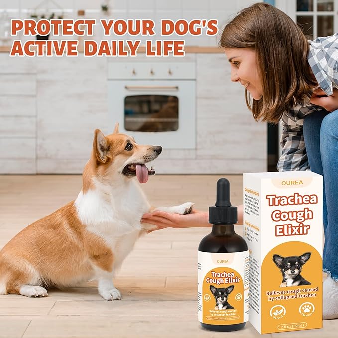 Ourea Collapsed Trachea Treatment for Dogs, Dog Cough Treatment, Trachea Cough Elixir, Natural Herbs Help Dogs Breathe Smoothly and Support Tracheal & Respiratory Health (2 fl oz)