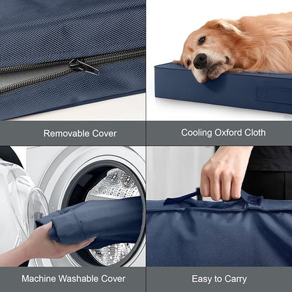 Outdoor Waterproof XL Dog Bed, Orthopedic Dog Bed for Large Dogs, Egg Crate Foam Pet Bed with Washable Removable Oxford Cooling Cover, 44x32 Inch, Navy