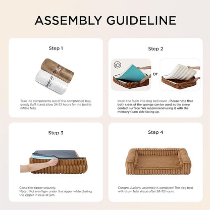 Bedsure ComfyFleece™ Orthopedic Dog Beds Large Sized Dog, Waterproof Memory Foam Pet Bed with Sides, Non-Slip Bottom and Egg-Crate Foam Large Pet Couch Sofa with Washable Corduroy Cover, Brown