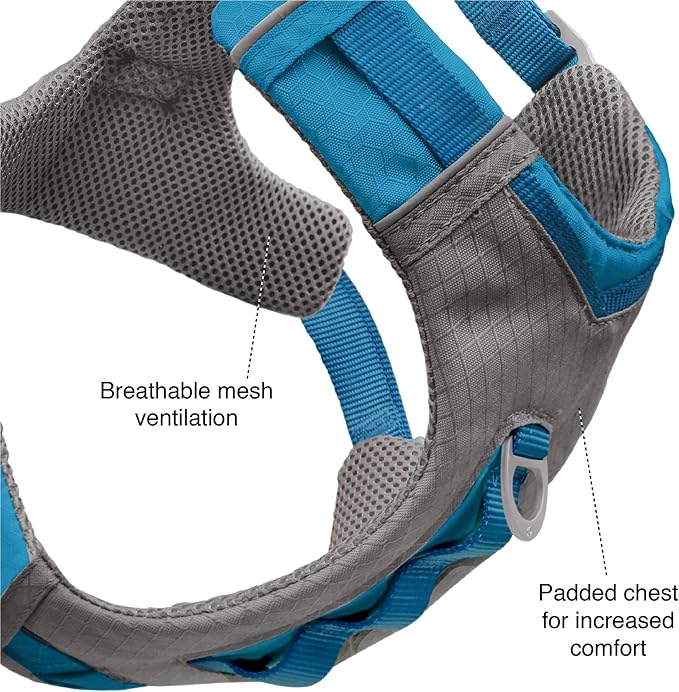 Kurgo Journey Air Dog Harness - Secure Fit for Active Dogs - Padded Chest - Lightweight Ripstop Fabric - Breathable Mesh - Reflective Trim - Back Assist Handle - Blue - Medium