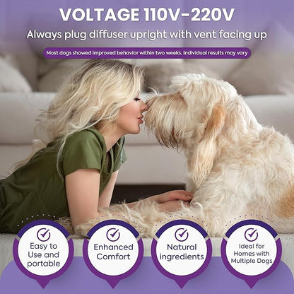 TopSum Calming Diffuser for Dog: Dog Pheromones Calming Diffuser Plug for Stress, Barking, Chewing, Pee Accidents & Separation Behaviors (Purple– 4 Refills)