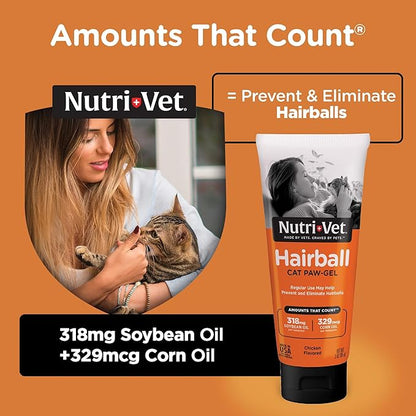 Nutri-Vet Hairball Paw Gel, Cat Hairball Remedy, Kitten Supplies, Hair Ball Relief for Cats, Grooming Aid, Fur Ball Remedy, Chicken Flavor, 3 oz