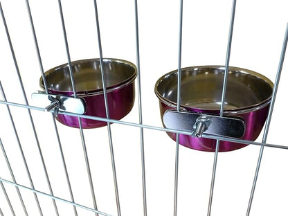 Ellie-Bo Pair of Dog Bowls for Crates/Cages or Pens, Small, 0.6 Litre, Pink