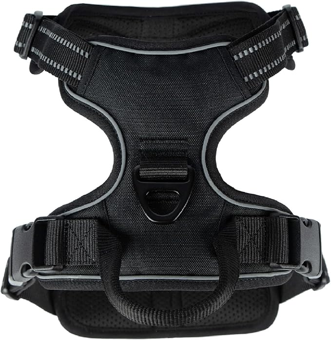 Voyager Dog Harness Dual Leash Attachment No-Pull Control Adjustable Soft but Strong Pet Harness for Medium and Large Dogs with 3M Reflective Technology, Black Nylon, XL (Chest: 28-37")