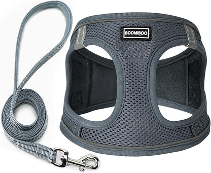 Dog Harness with Leash Set, No Pull Adjustable Reflective Step-in Puppy Pet Vest Harnesses for Small Medium Large Dogs and Cats,Grey XS