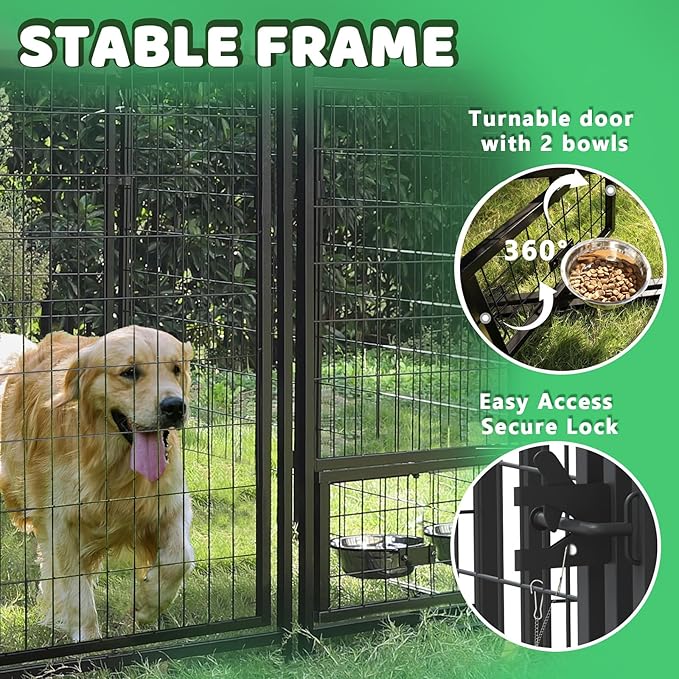 LEMBERI 8x4x4 Outside Dog Kennel with Roof for Large Dogs,Heavy Duty Welded Wire Steel Dog Playpen Fence with Secure Lock, Pet Pen with UV-Resistant Waterproof Cover (93.1''L x 50.4''W x 56.6''H)