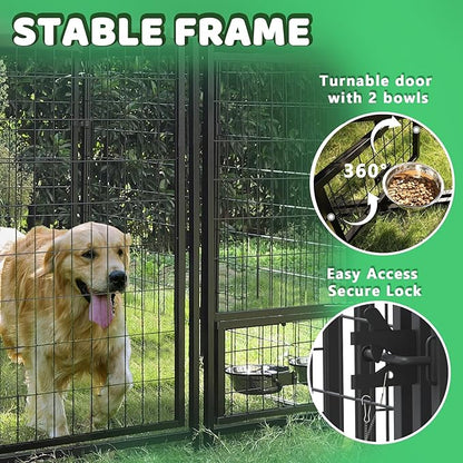 LEMBERI 8x4x4 Outside Dog Kennel with Roof for Large Dogs,Heavy Duty Welded Wire Steel Dog Playpen Fence with Secure Lock, Pet Pen with UV-Resistant Waterproof Cover (93.1''L x 50.4''W x 56.6''H)