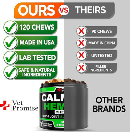 Hemp Calming Chews for Dogs Anxiety - Advanced Dog Calming Chews - 170 Treats - Dog Anxiety Relief with Hemp Oil - Hip and Joint Supplement Health Support for Dogs - Made in USA