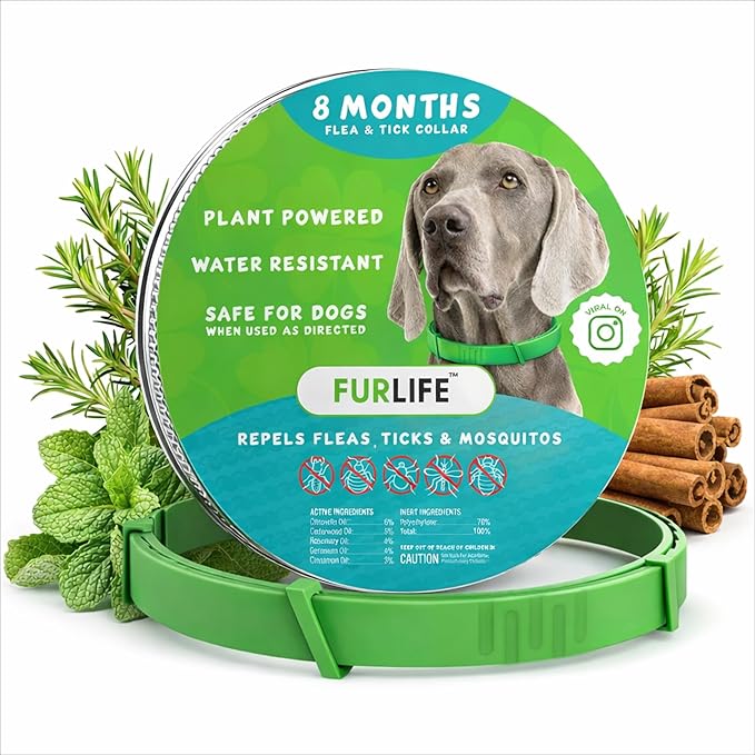 FurLife Flea and Tick Collar for Dogs – Waterproof Green Dog Collar, Pet Supplies for Tick and Flea Prevention for Dogs, Safe for All Breeds