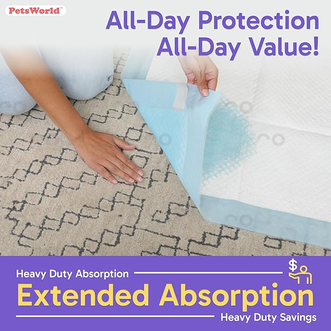 PetsWorld Enormous Dog Pee Pads 37"x54" 100 Count – XXXL Pet Pee Pads for Giant Dogs & Pets, Heavy Duty Leak-Proof Dog Training Pads, Super Absorbent Quick-Dry Potty Pads with Adhesive Tabs