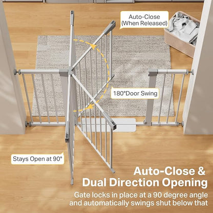 Cumbor 29.7–51.5" Extra Wide Baby Gate for Stairs, Pressure-Mounted Dog Gates for Doorways & Hallways, Auto-Close Walk-Through, No-Trip Design, Child Proof Safety, Dog/Pet Gate for Indoor Use, Silver