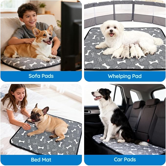 2 Pack Washable Pee Pads for Dogs, Absorbent Reusable Puppy Training Pads, Leakproof, Non-Slip, Waterproof Cat Doggie Pad Pet Potty Mat for Indoor&Outdoor, Whelping, Crate, Gray 18"x24"