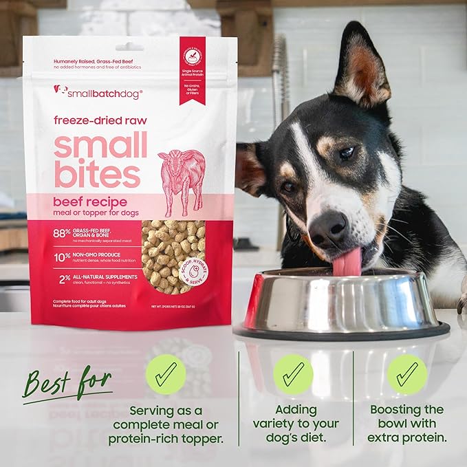 smallbatch Pets Freeze-Dried Raw Dog Food – Turkey Recipe –20 oz Small Bites – High Protein, Grain Free – Complete Meal or Topper – Made in USA with Organic Superfoods(20 Oz, Turkey)