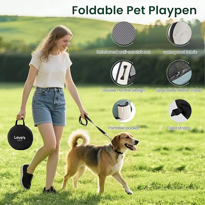 Love's cabin Pet Puppy Dog Playpen, Large Dog Tent Crates Cage Indoor/Outdoor, Portable Exercise Playpen for Cat, Foldable Pop Up Dog Kennel Playpen with Carring Case (L, Gray Green)