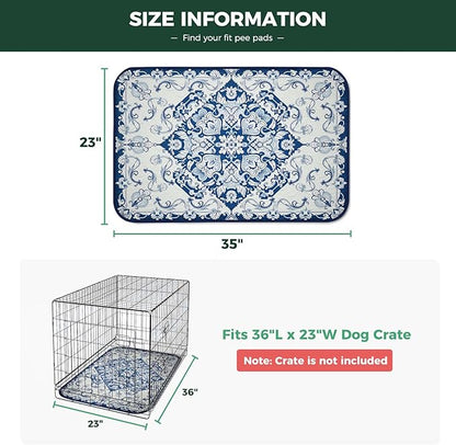 FXW Washable Pee Pads for Dogs, Leak-Proof & Non-Slip, Specifically Designed for 36inch Cages, 23" x 35" Rectangle, Mandala Blue, 2 Packs