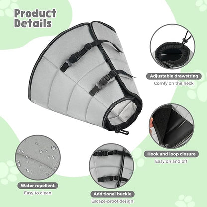 Avont Dog Cone Alternative, Adjustable Soft Comfy Foldable E Cones for Medium Large Dogs After Surgery, Escape-Proof Elizabethan Collar for Surgical Wound Recovery Stop Licking -Grey(S)
