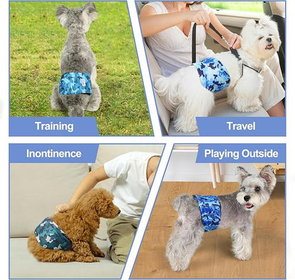 5 Pack Dog Diapers Male Reusable, Premium Belly Bands for Dogs, High Absorbing Male Dog Pee Wraps for Doggie in Incontinence or Excitable Urination Camouflage Pattern XS