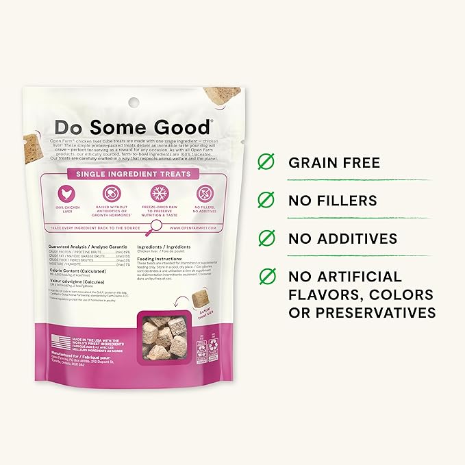 Open Farm Cubes, Freeze-Dried Raw, Single Ingredient Dog Treats, Chicken Liver, 3oz Pouch