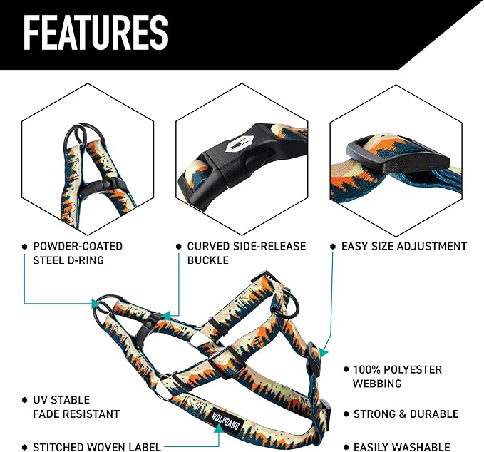 Wolfgang Heavy Duty Adjustable Dog Harness, Pull-Tested to Over 800 lbs for Walking & Training, Overland Print, Extra Large