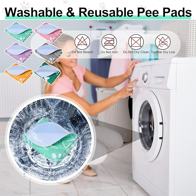 BEAUTYZOO 6 Pack Washable Pee Pads for Dogs, Reusable Puppy Pads for Potty Training, Waterproof Super Absorbent Whelping Pads Mats Non Slip Against Urine for Small Medium Dogs Cats, 16" x 24"