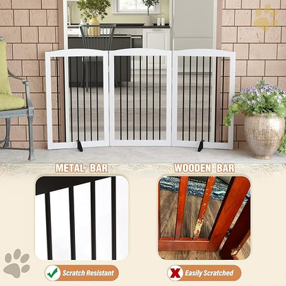 PUPETPO Freestanding Pet Gate for Dogs, Foldable Wooden Dog Gate for House Indoor, Tall Pet Fence for Stair, Doorway,Hall, Support Feet Included, 3 Panels 32",White
